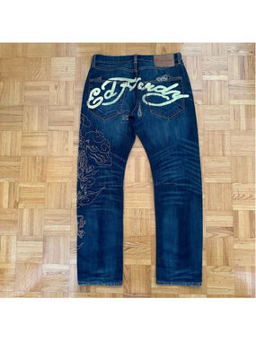Vintage Y2K Ed Hardy denim jeans spell out embroidered distressed Size 32